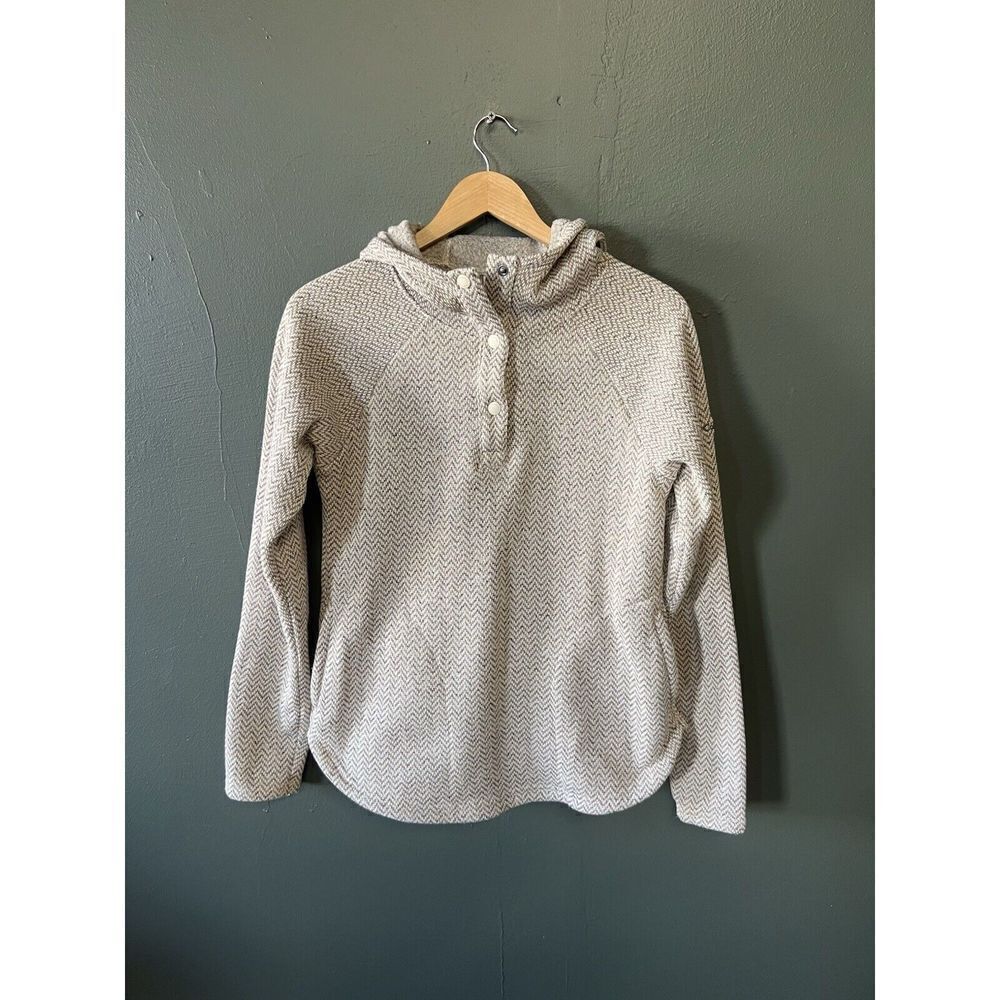Columbia Womens Ivory Long Sleeve Pullover Hooded 1/4 Button Fleece Sweater sz M